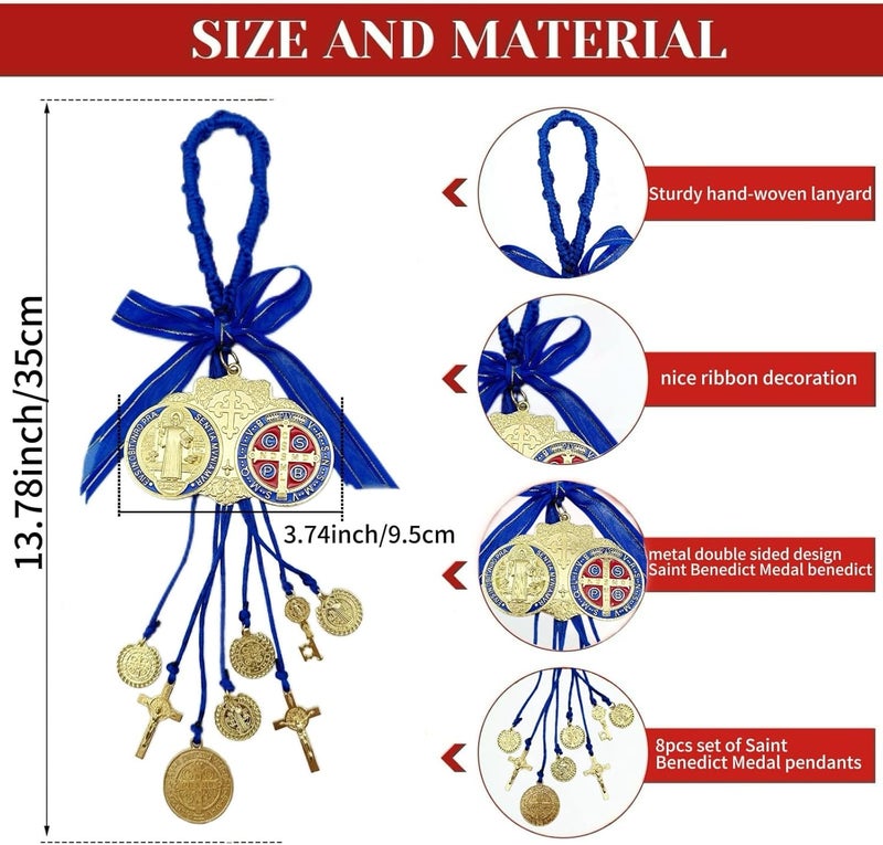 Bovemee Escapularios Catolicos,2PCS Golden Saint Benedict Medal Protection Blessing Charm, St Benedict Crucifix, Catholic Handmade Jewelry Gift Car Hanging Home Decor (2PCS Blue Medal) - Image 3